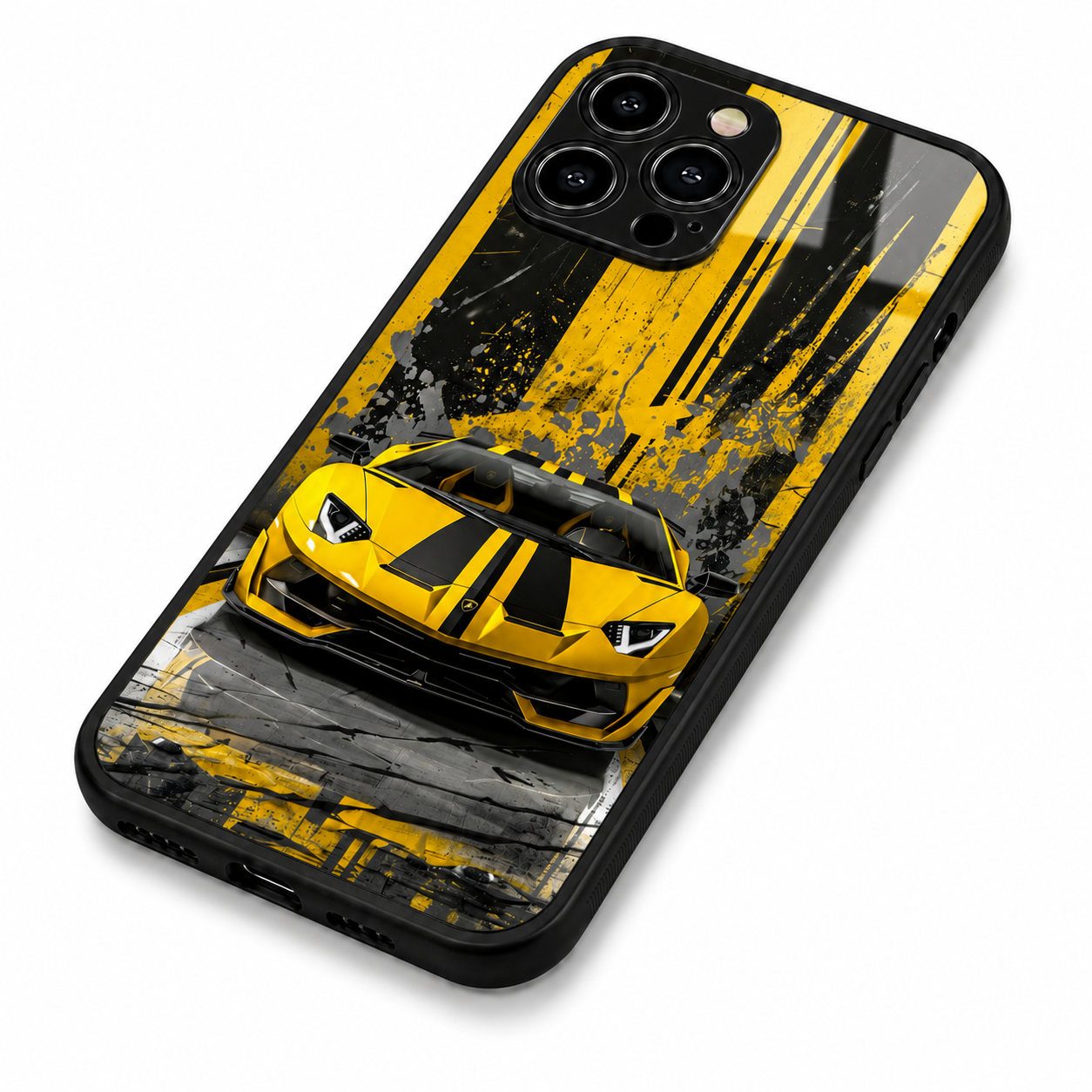 Yellow Lamborghini Style Metal Phone Case | Premium Protective Cover