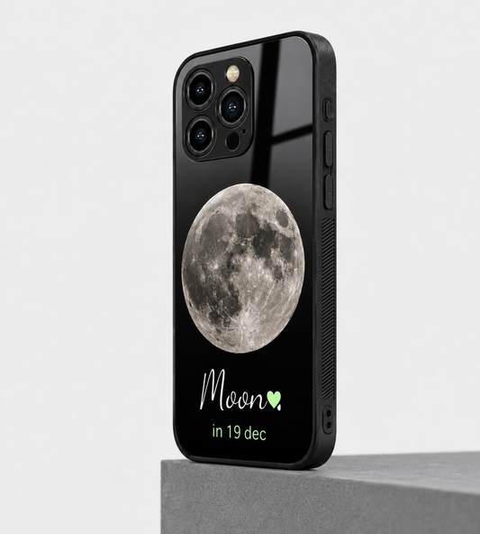 Custom Moon Date Hybird Metal Glass Phone Case