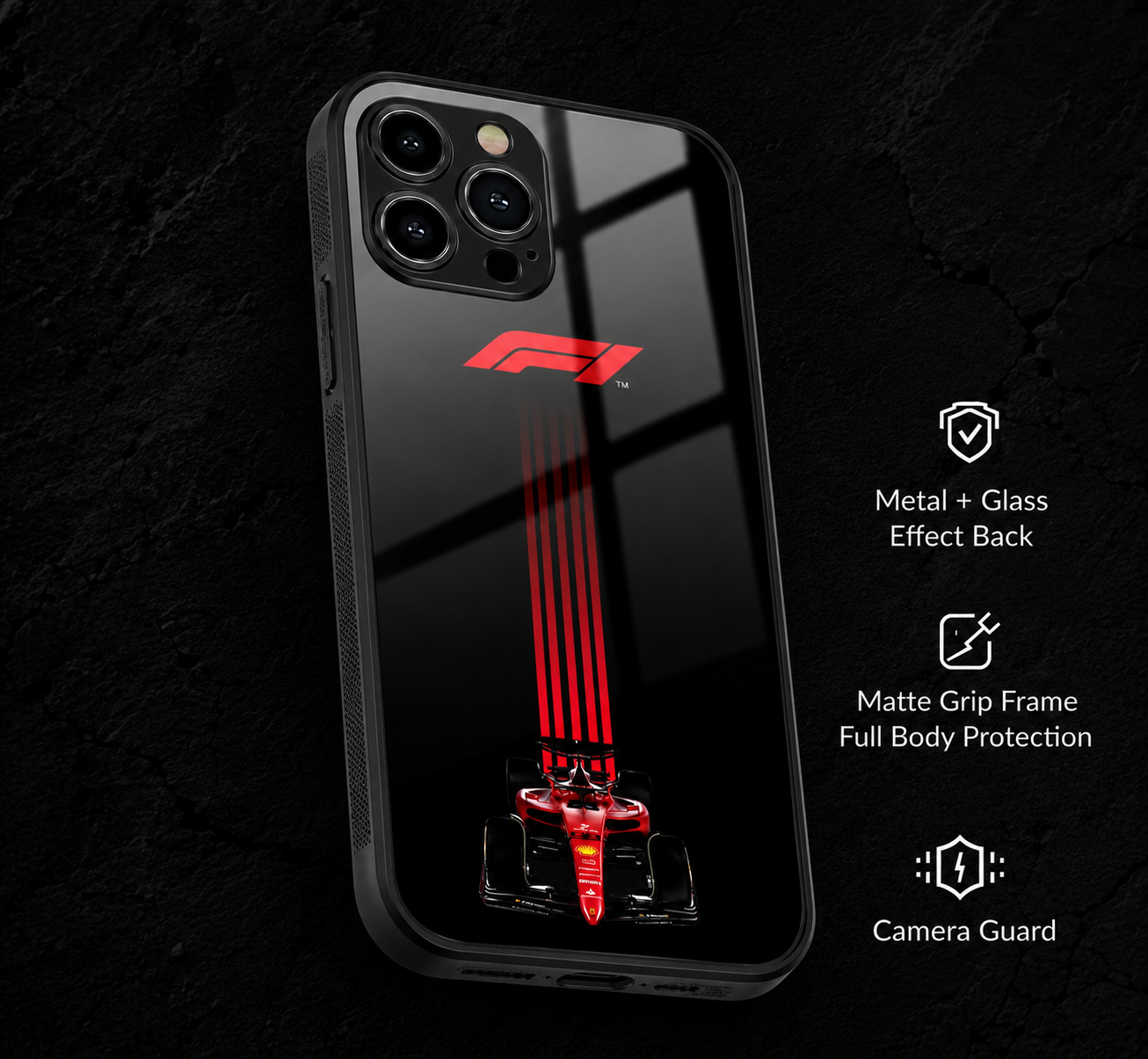 F1 Racing Car Premium HYbird  Metal Glass Phone Case