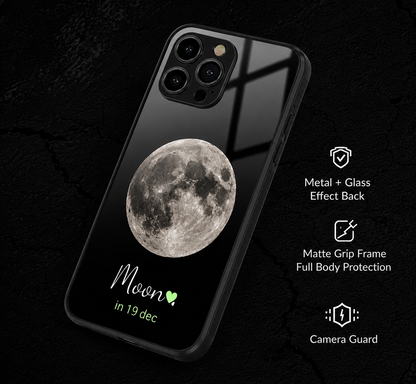 Custom Moon Date Hybird Metal Glass Phone Case