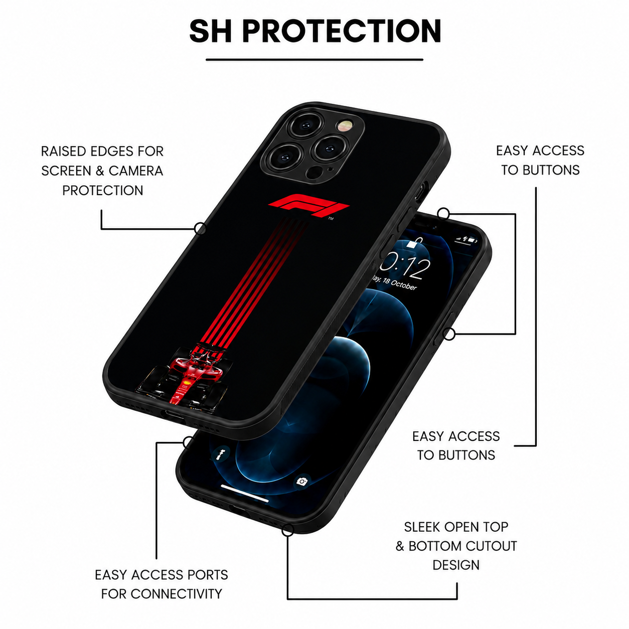 F1 Racing Car Premium HYbird  Metal Glass Phone Case