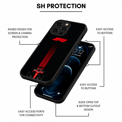 F1 Racing Car Premium HYbird  Metal Glass Phone Case