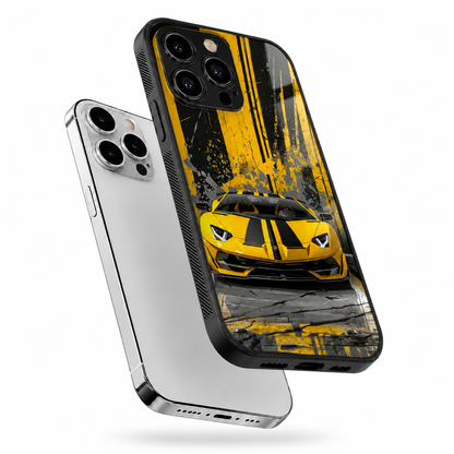 Yellow Lamborghini Style Metal Phone Case | Premium Protective Cover