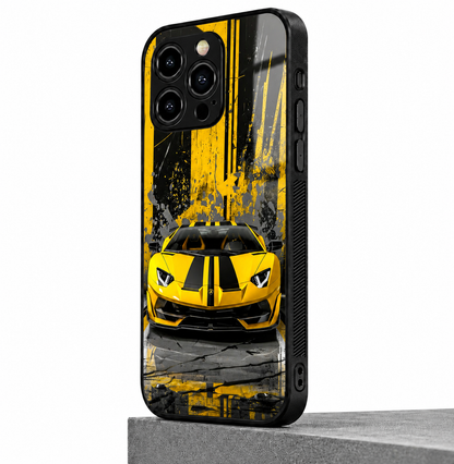 Yellow Lamborghini Style Metal Phone Case | Premium Protective Cover