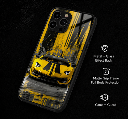 Yellow Lamborghini Style Metal Phone Case | Premium Protective Cover