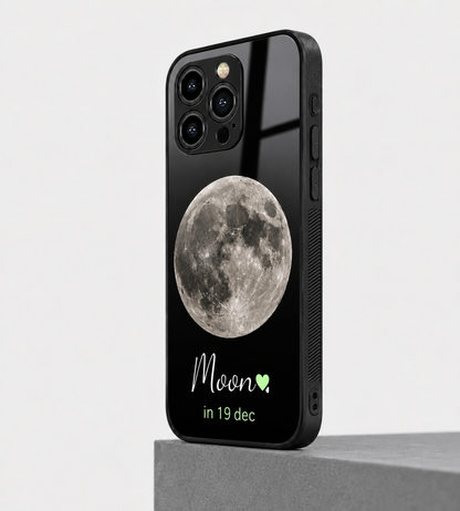 Custom Moon Date Hybird Metal Glass Phone Case