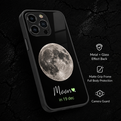 Custom Moon Date Hybird Metal Glass Phone Case