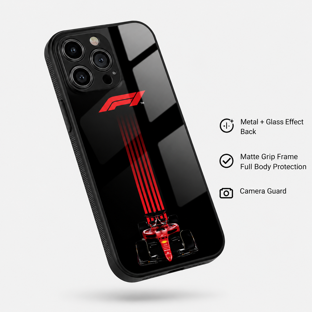 F1 Racing Car Premium HYbird  Metal Glass Phone Case