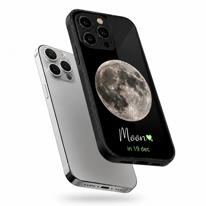 Custom Moon Date Hybird Metal Glass Phone Case